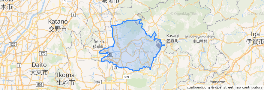 Mapa de ubicacion de 木津川市.