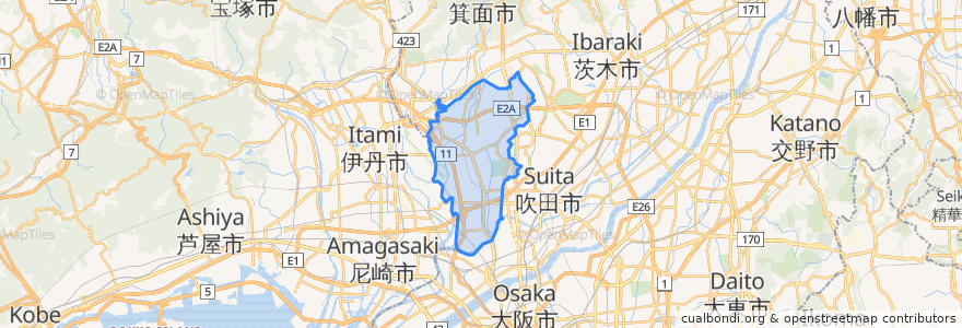 Mapa de ubicacion de 豐中市.