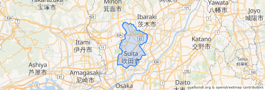 Mapa de ubicacion de 吹田市.