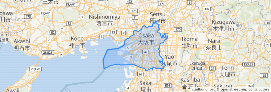 Mapa de ubicacion de Osaka.