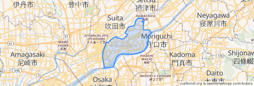 Mapa de ubicacion de 東淀川区.