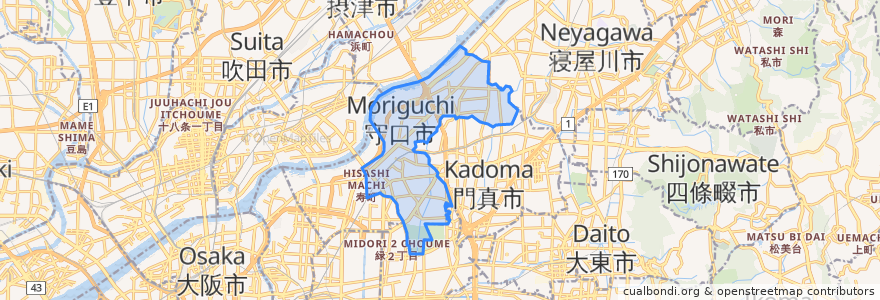 Mapa de ubicacion de Moriguchi.