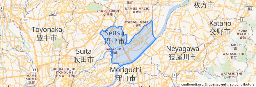 Mapa de ubicacion de Settsu.