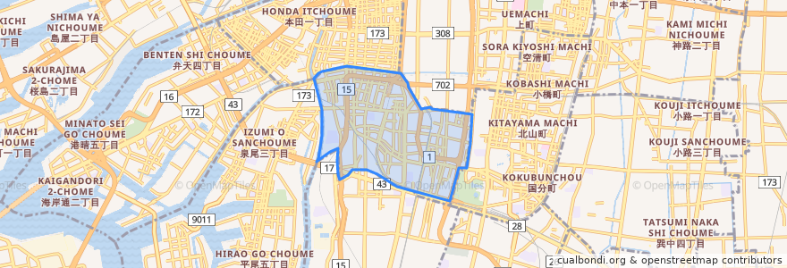 Mapa de ubicacion de 浪速区.