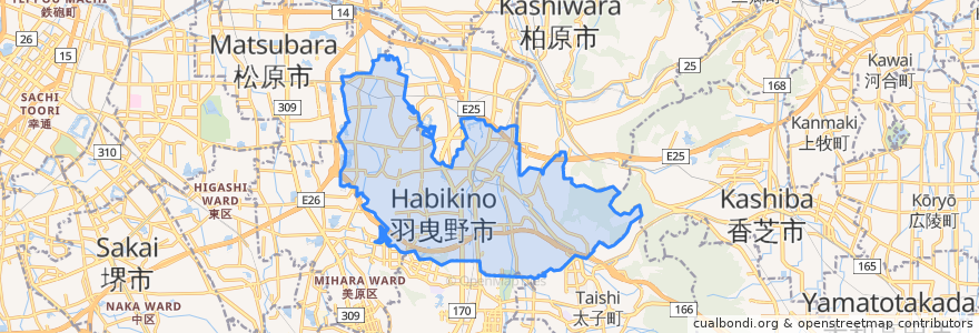 Mapa de ubicacion de 羽曳野市.