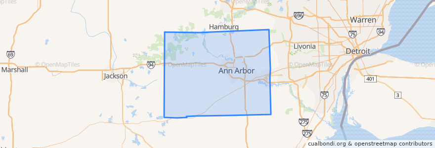 Mapa de ubicacion de Washtenaw County.