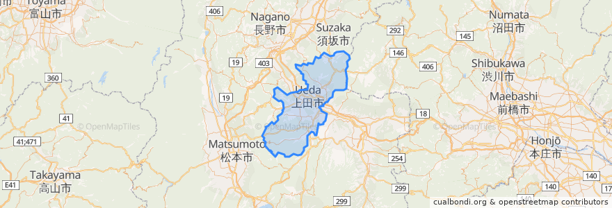 Mapa de ubicacion de 上田市.