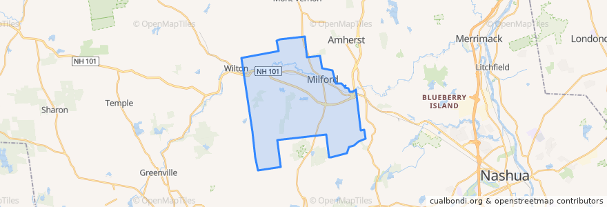 Mapa de ubicacion de Milford.