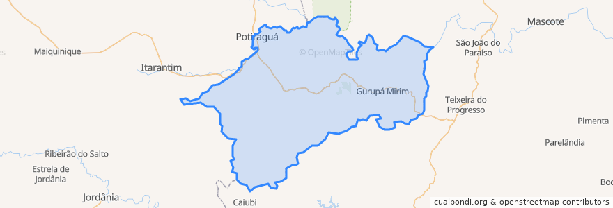 Mapa de ubicacion de Potiraguá.