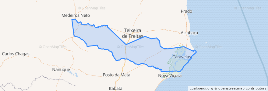 Mapa de ubicacion de Caravelas.