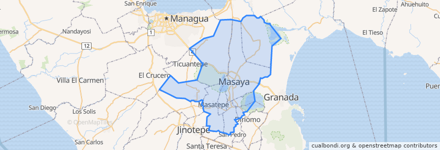 Mapa de ubicacion de Masaya.