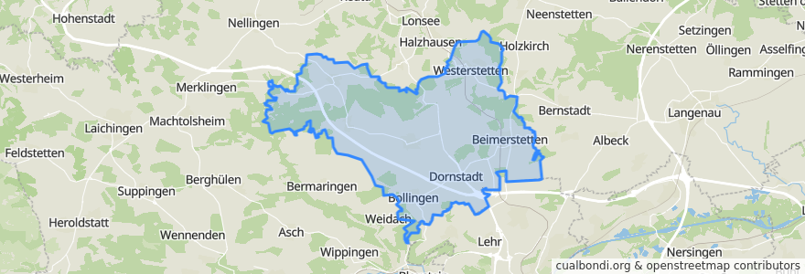 Mapa de ubicacion de VVG der Gemeinde Dornstadt.