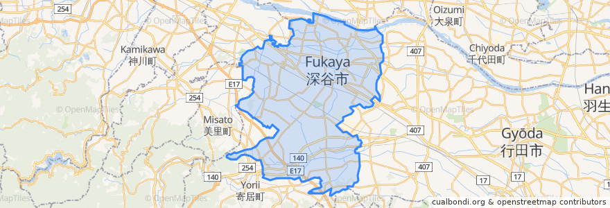 Mapa de ubicacion de 深谷市.