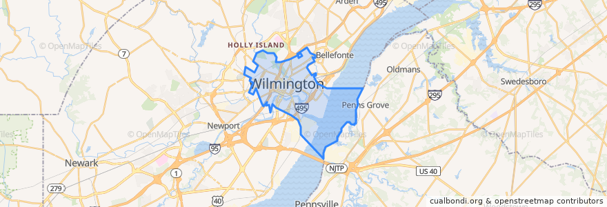 Mapa de ubicacion de Wilmington.