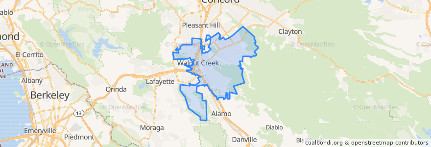 Mapa de ubicacion de Walnut Creek.