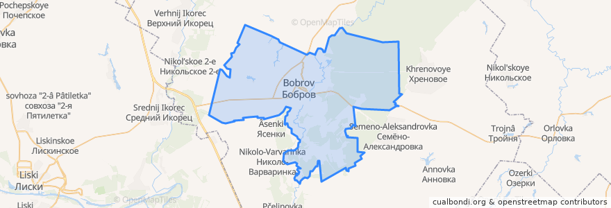 Mapa de ubicacion de городское поселение Бобров.