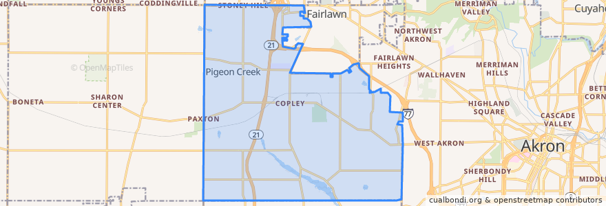 Mapa de ubicacion de Copley Township.