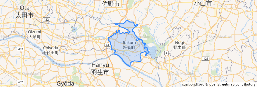 Mapa de ubicacion de 板倉町.