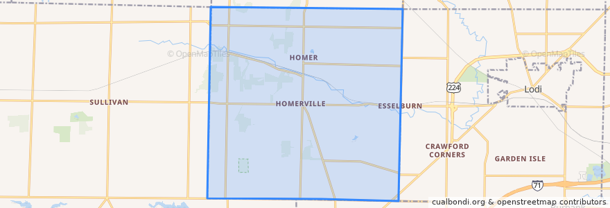 Mapa de ubicacion de Homer Township.