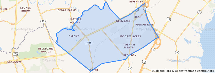 Mapa de ubicacion de Bear, Delaware.