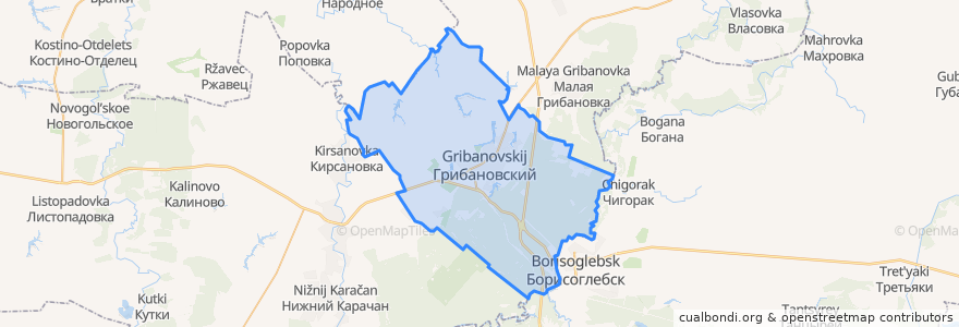 Mapa de ubicacion de Грибановское городское поселение.