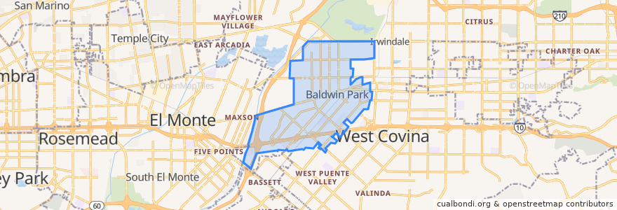 Mapa de ubicacion de Baldwin Park.