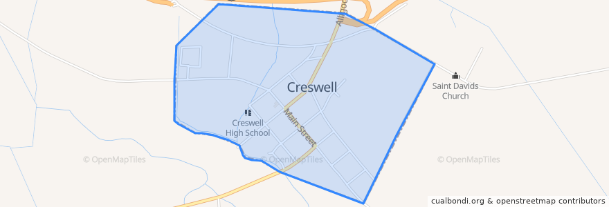 Mapa de ubicacion de Creswell.