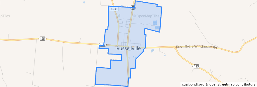 Mapa de ubicacion de Russellville, OH Town Limits.