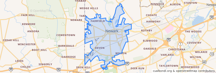 Mapa de ubicacion de Newark.