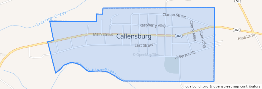 Mapa de ubicacion de Callensburg.