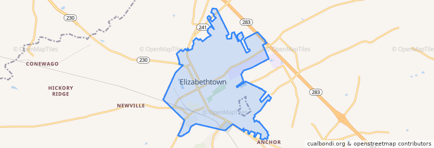 Mapa de ubicacion de Elizabethtown Borough.