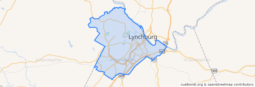 Mapa de ubicacion de Lynchburg City.