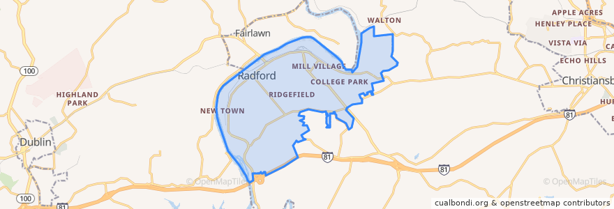 Mapa de ubicacion de Radford City.