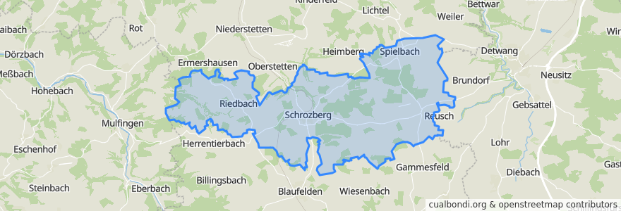 Mapa de ubicacion de Schrozberg.