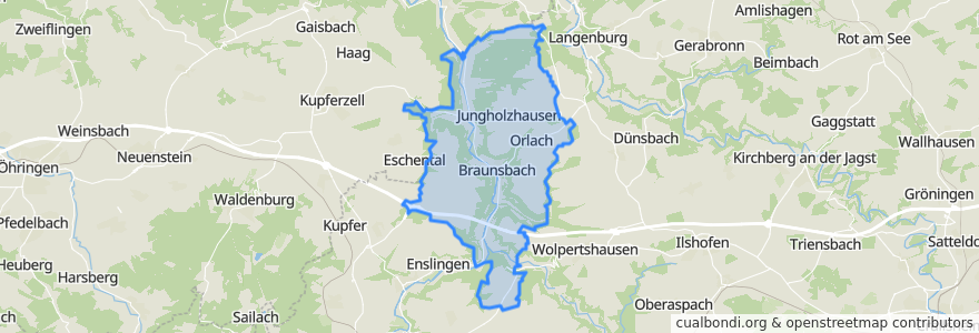 Mapa de ubicacion de Braunsbach.