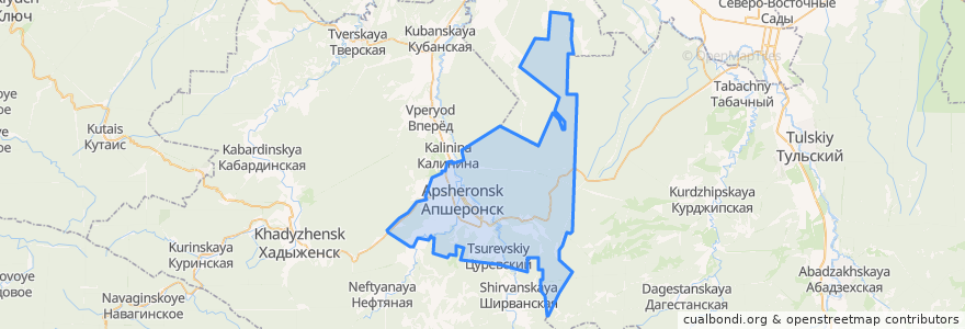 Mapa de ubicacion de Апшеронское городское поселение.