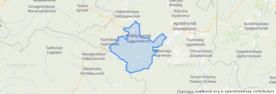 Mapa de ubicacion de Хадыженское городское поселение.