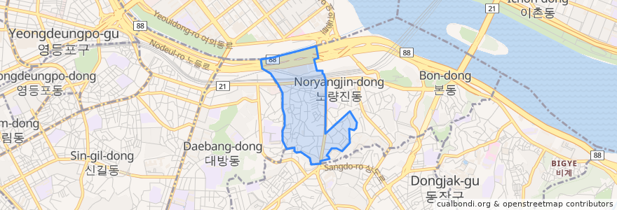 Mapa de ubicacion de 노량진2동.