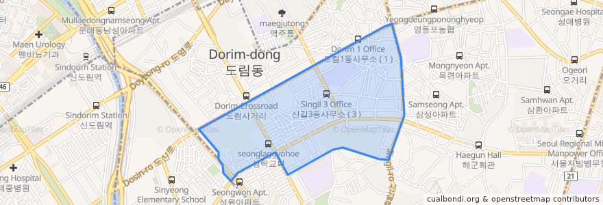 Mapa de ubicacion de 신길3동.