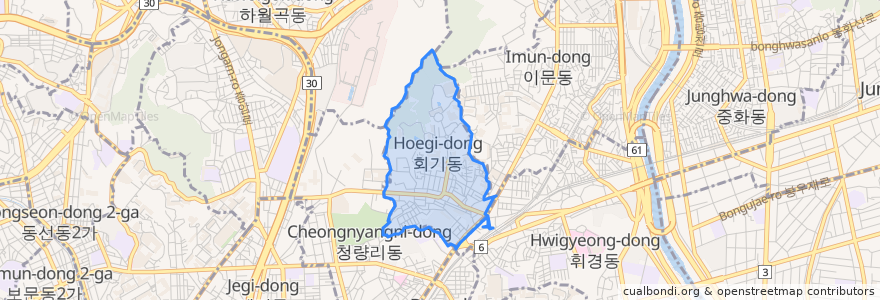 Mapa de ubicacion de 회기동.