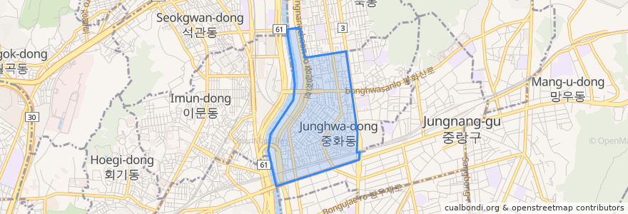 Mapa de ubicacion de 중화2동.