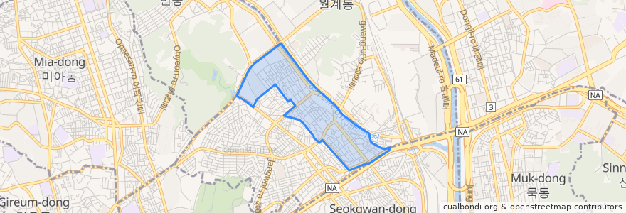 Mapa de ubicacion de 장위3동.