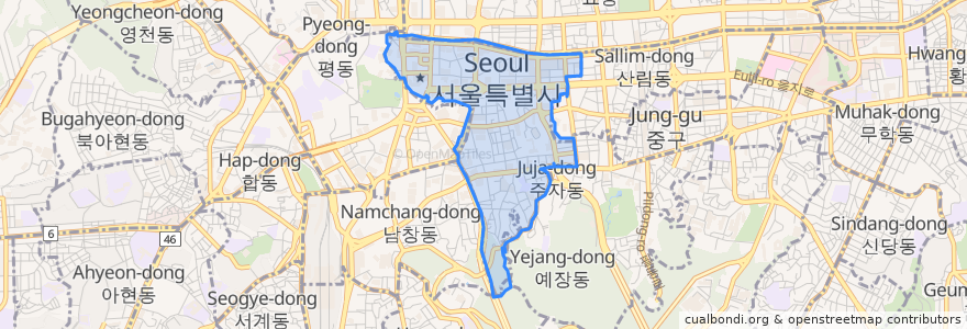 Mapa de ubicacion de 명동.