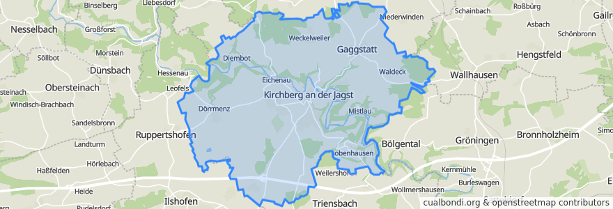 Mapa de ubicacion de Kirchberg an der Jagst.