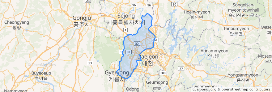 Mapa de ubicacion de Yuseong-gu.