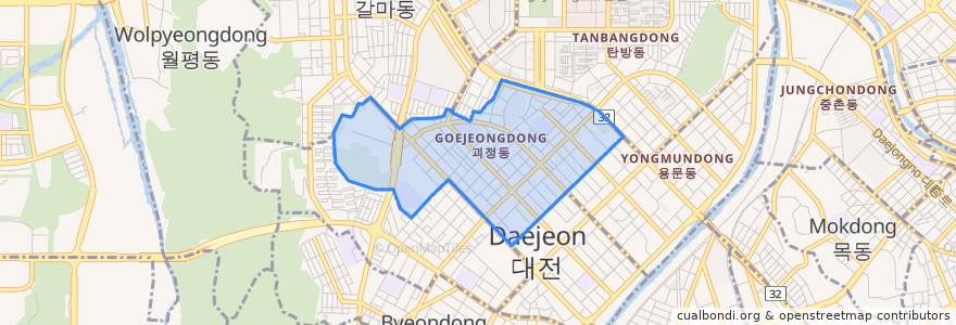 Mapa de ubicacion de 괴정동.