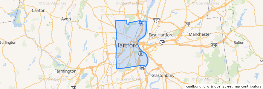 Mapa de ubicacion de Hartford.