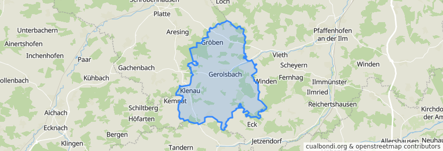 Mapa de ubicacion de Gerolsbach.