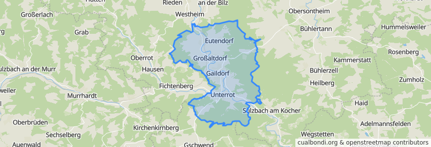 Mapa de ubicacion de Gaildorf.