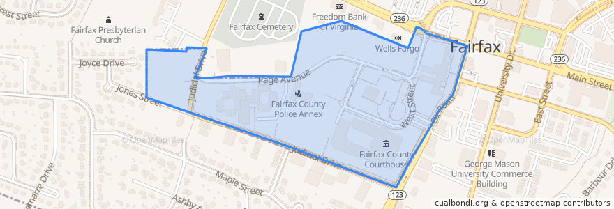 Mapa de ubicacion de Fairfax City/County.